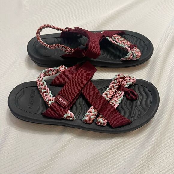 Megnya Sandals Woven Straps Open Toe Pull On Shoes Comfort Womens Size 38 US 8 - Picture 4 of 9